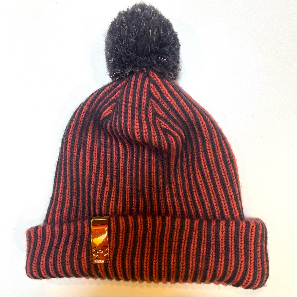Under Armour  Women’s Winter Hat Pom Pom Navy Orange Stripes Logo